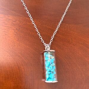 Turquoise Chip Vial Pendant Necklace with Silver Chain